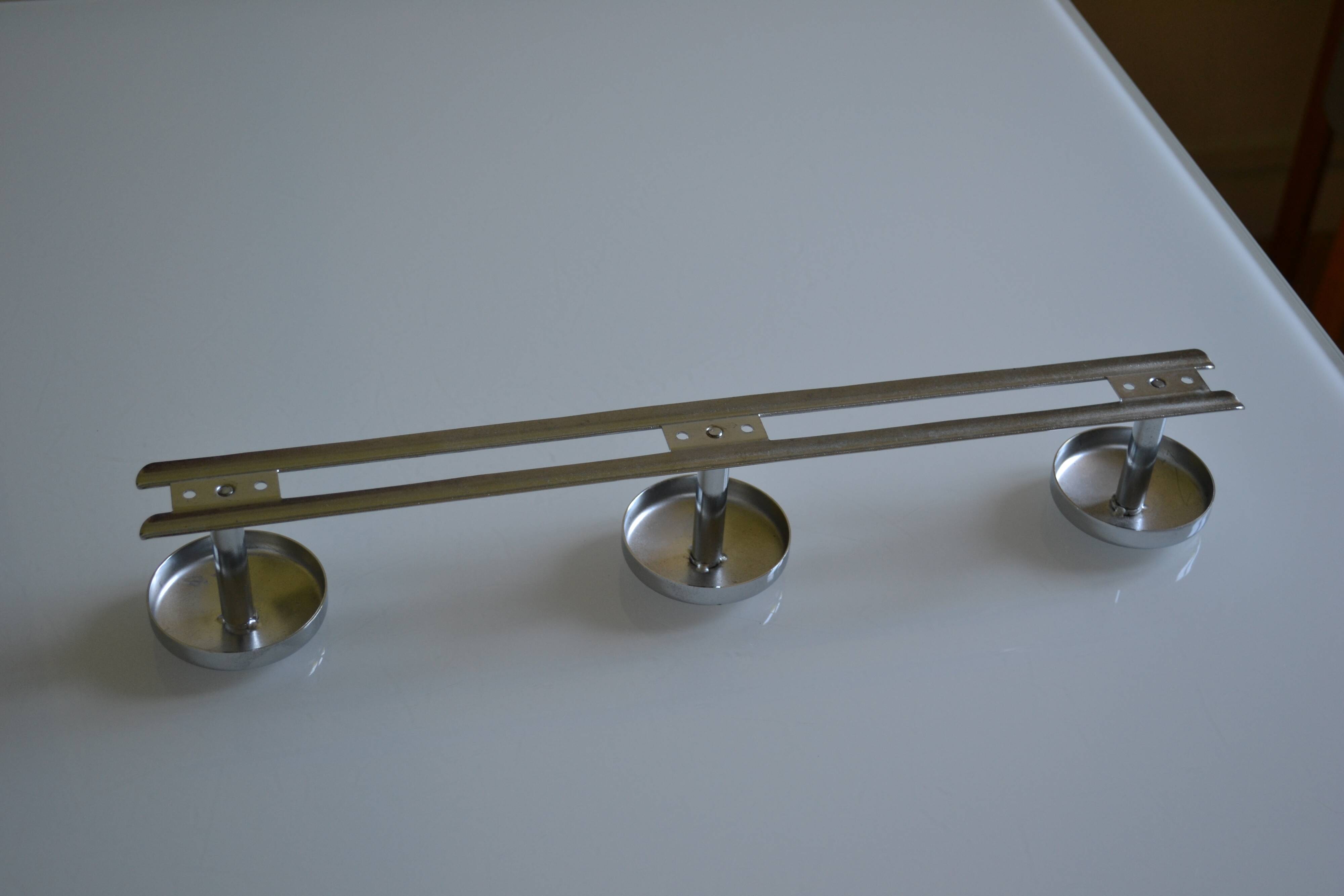Wall coat rack with 3 chrome metal hooks, vintage 80s.