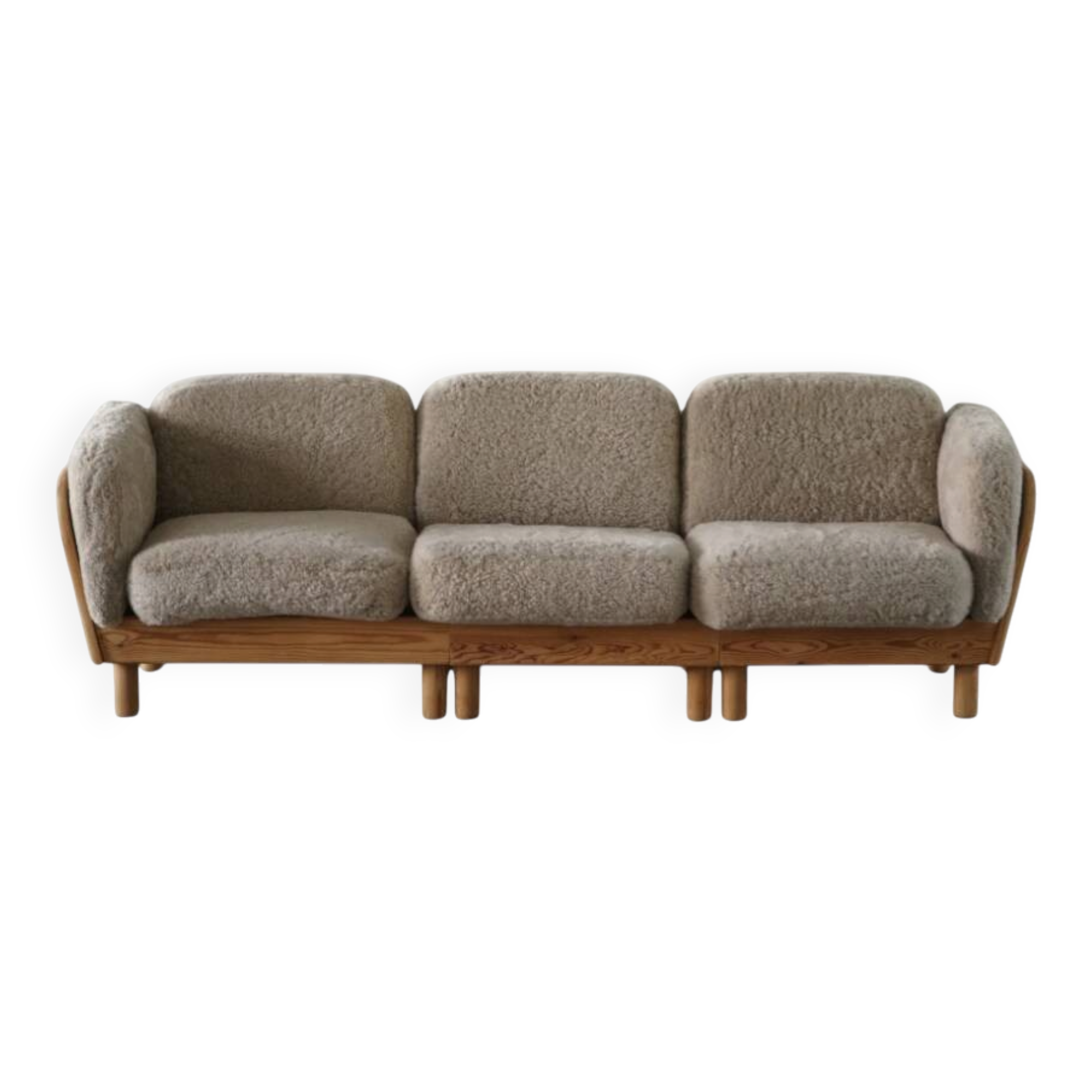 Danish Three Seater Sofa in Pine and Lambswool, Scandinavian Modern Sofa, 1
