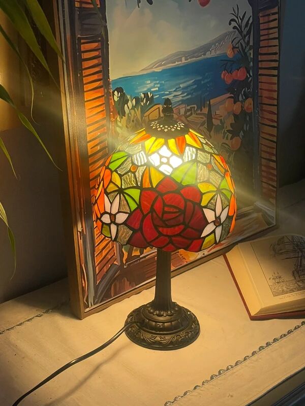 Tiffany style lamp vintage colourful flowers
