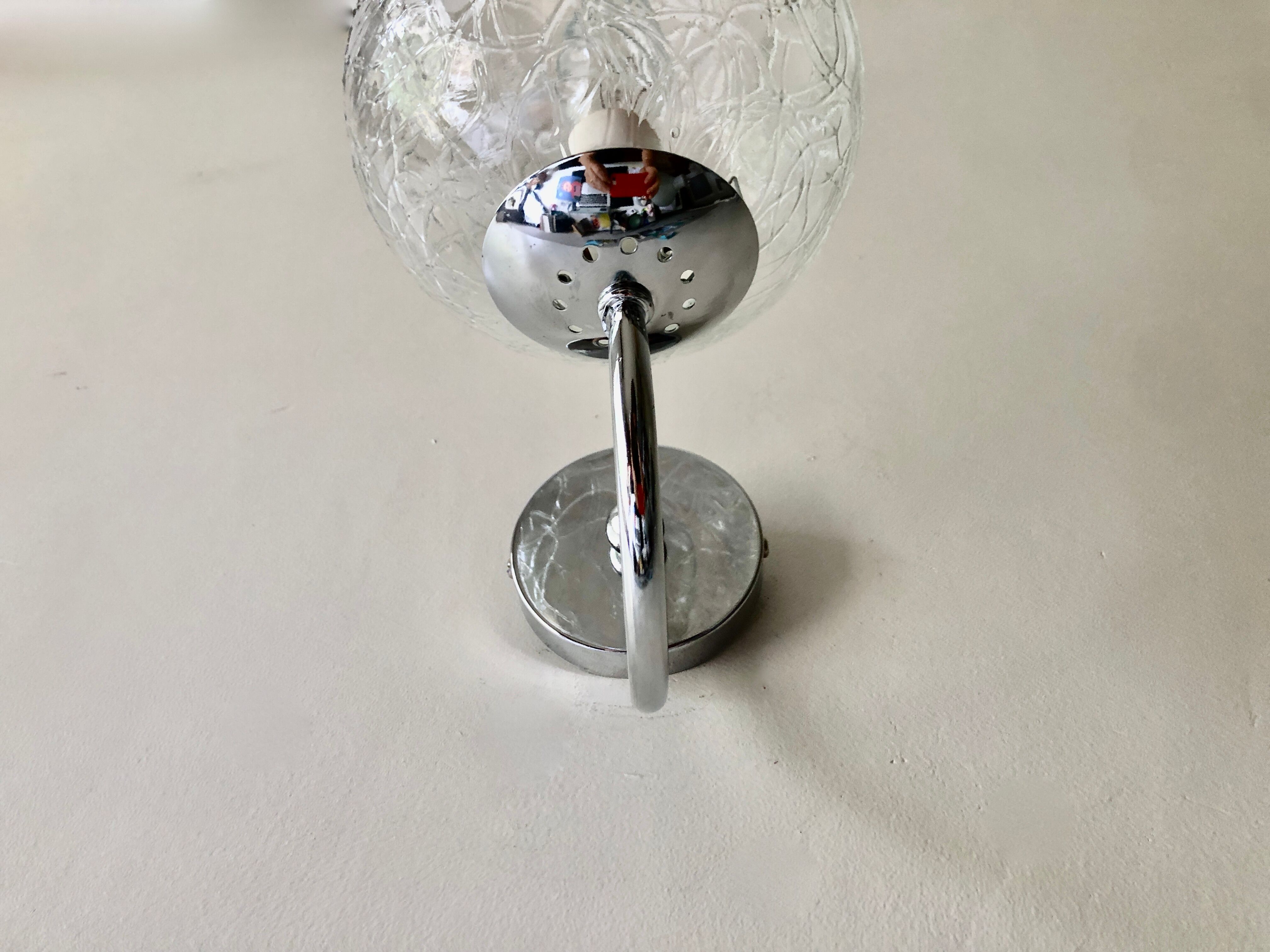 Wall lamp glass globe and chrome 1970