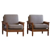 Modern Danish, Pair of Lounge Armchairs in Oak and Linen, Henning Kjærnulf, 1960s