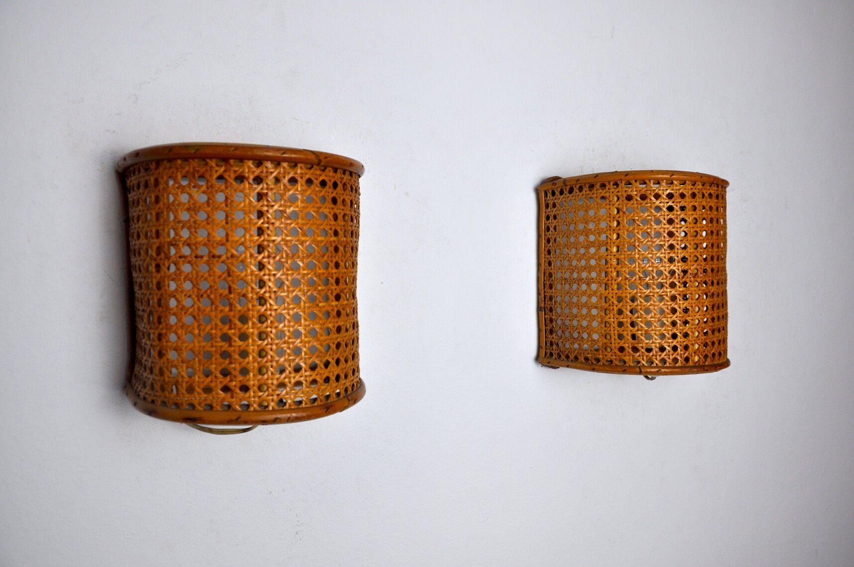 Pair of rattan wall lamps, France, 1960
