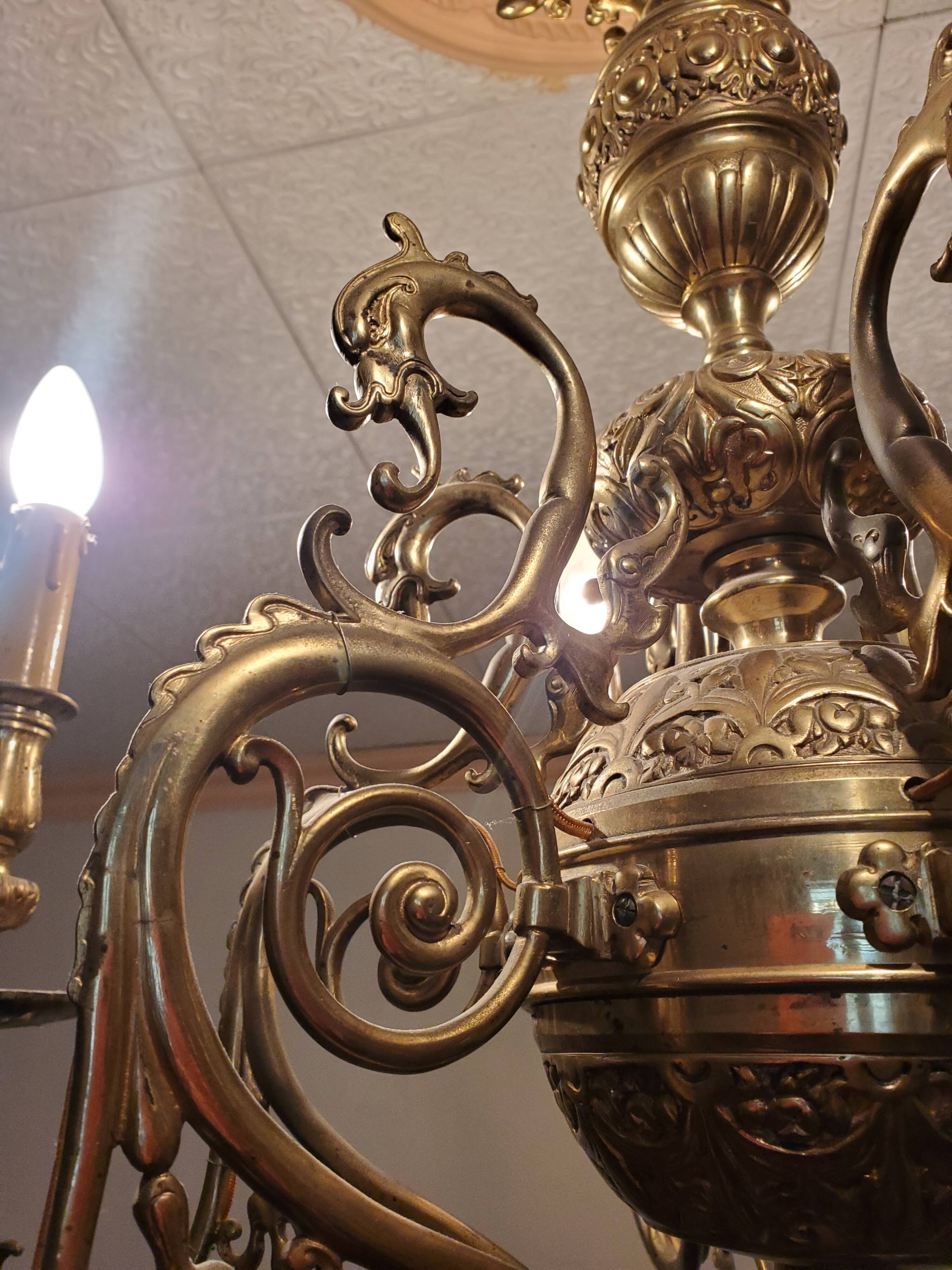 Gilded bronze chandelier 6 lights XIX th