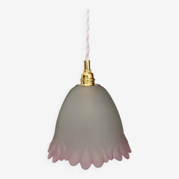 Vintage tulip suspension in frosted glass half white half pink