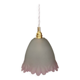 Vintage tulip suspension in frosted glass half white half pink