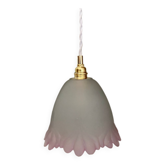 Vintage tulip suspension in frosted glass half white half pink