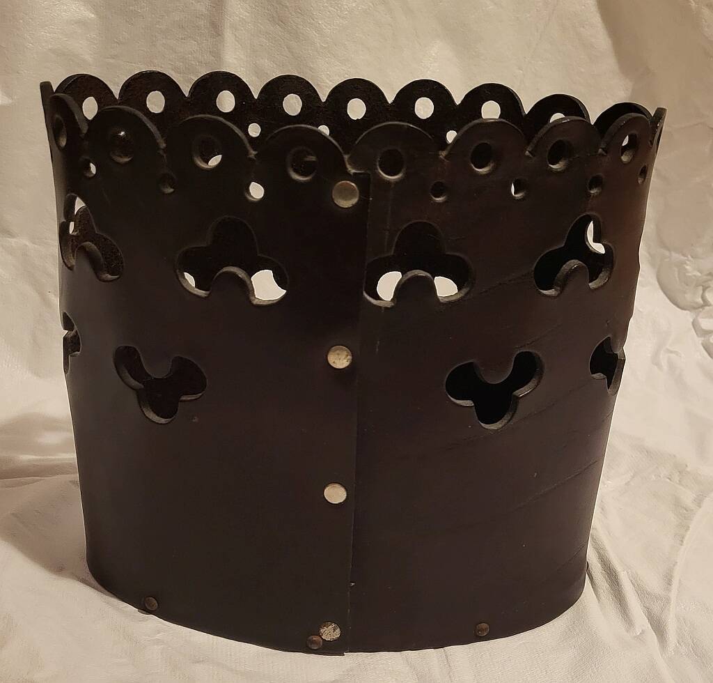 Vintage Magazine Rack Holder Waste Basket Cut Work Brown Leather Oval Shape