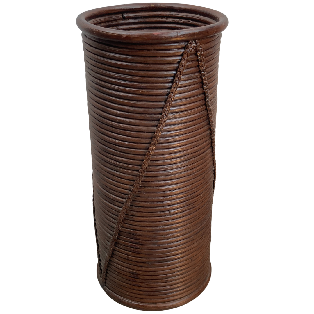 Rattan wicker bamboo pencil reed umbrella stand or basket, 1970s