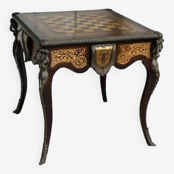 Table à jeux de style louis xv napoléon iii marqueterie boulle d’époque xxème siècle