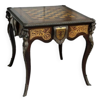 Table à jeux de style louis xv napoléon iii marqueterie boulle d’époque xxème siècle