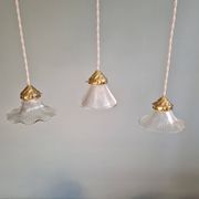 Trio of Art Deco grooved glass pendant lights, 1920s-30s