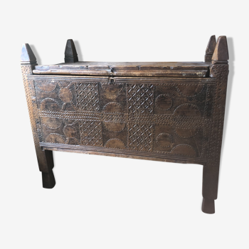Carved cedar wood chest in Kohistan's rustic style