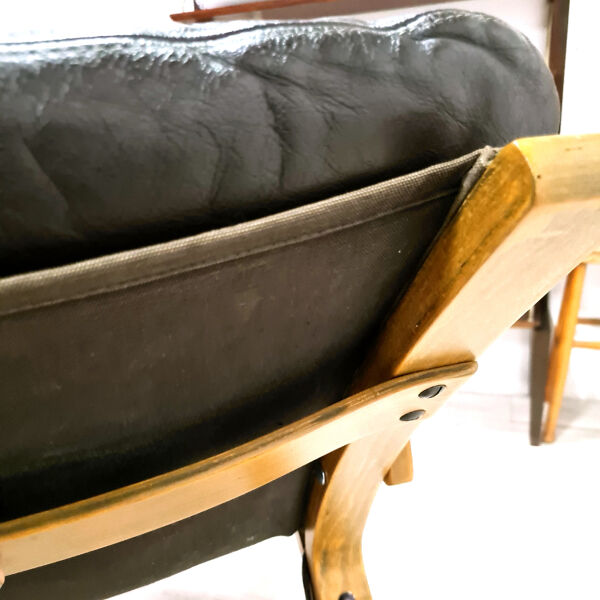 Chaise Longue scandinave Du milieu Du Siècle En Bois Plié Et Cuir, Années 1960