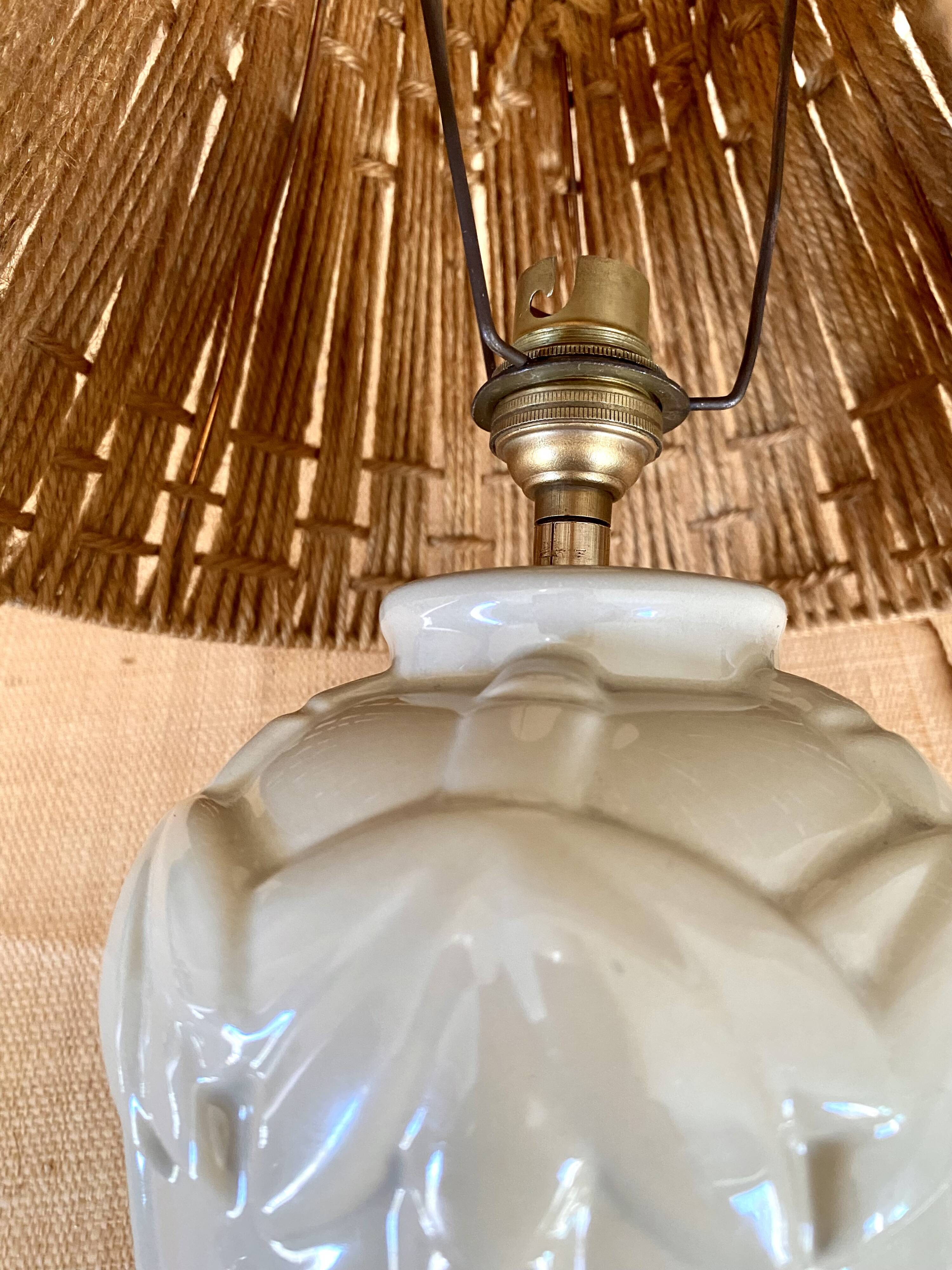 Ceramic lamp, 2M fabric cable, rope lampshade