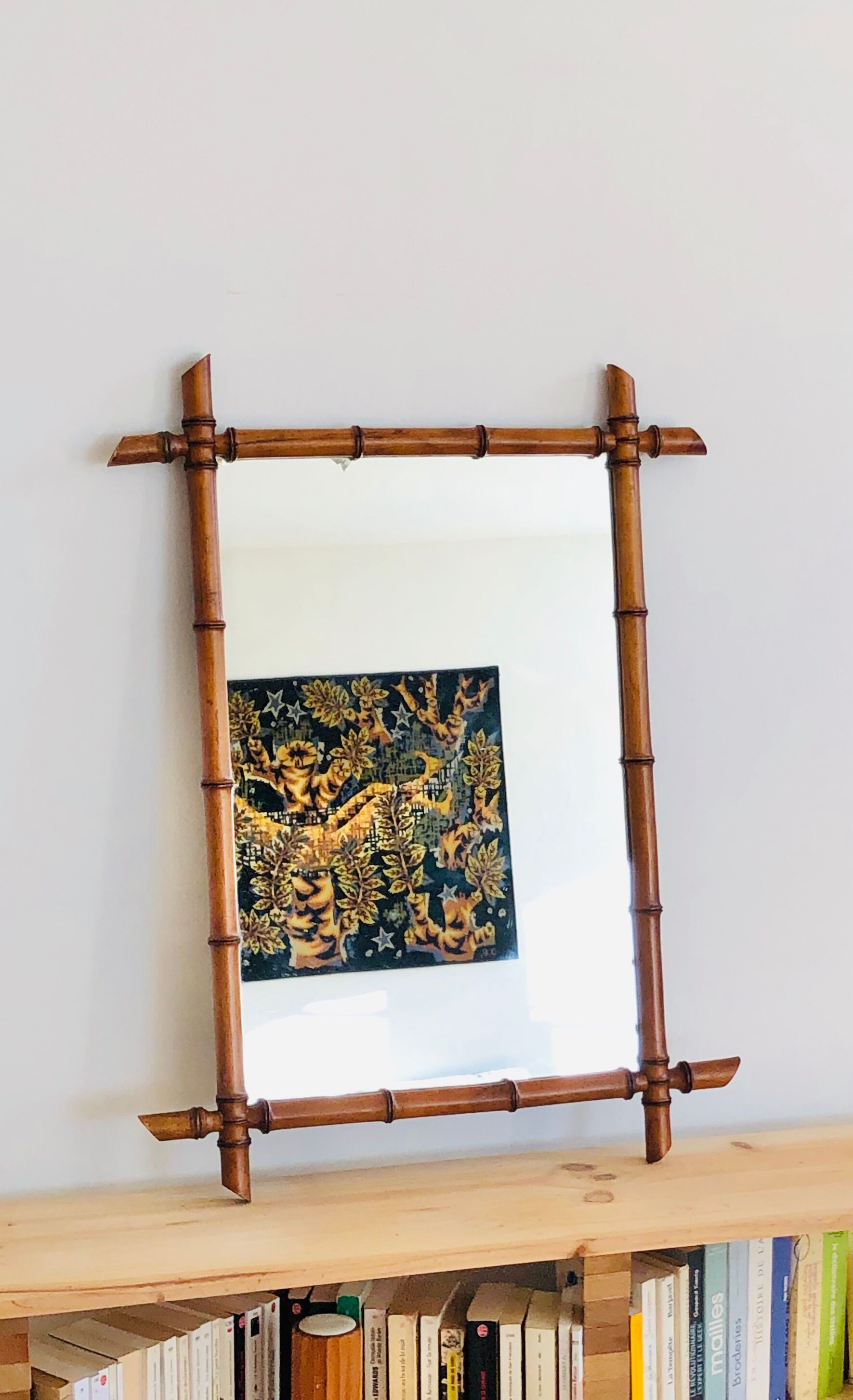 Fake bamboo wooden mirror 91 x 68 cm