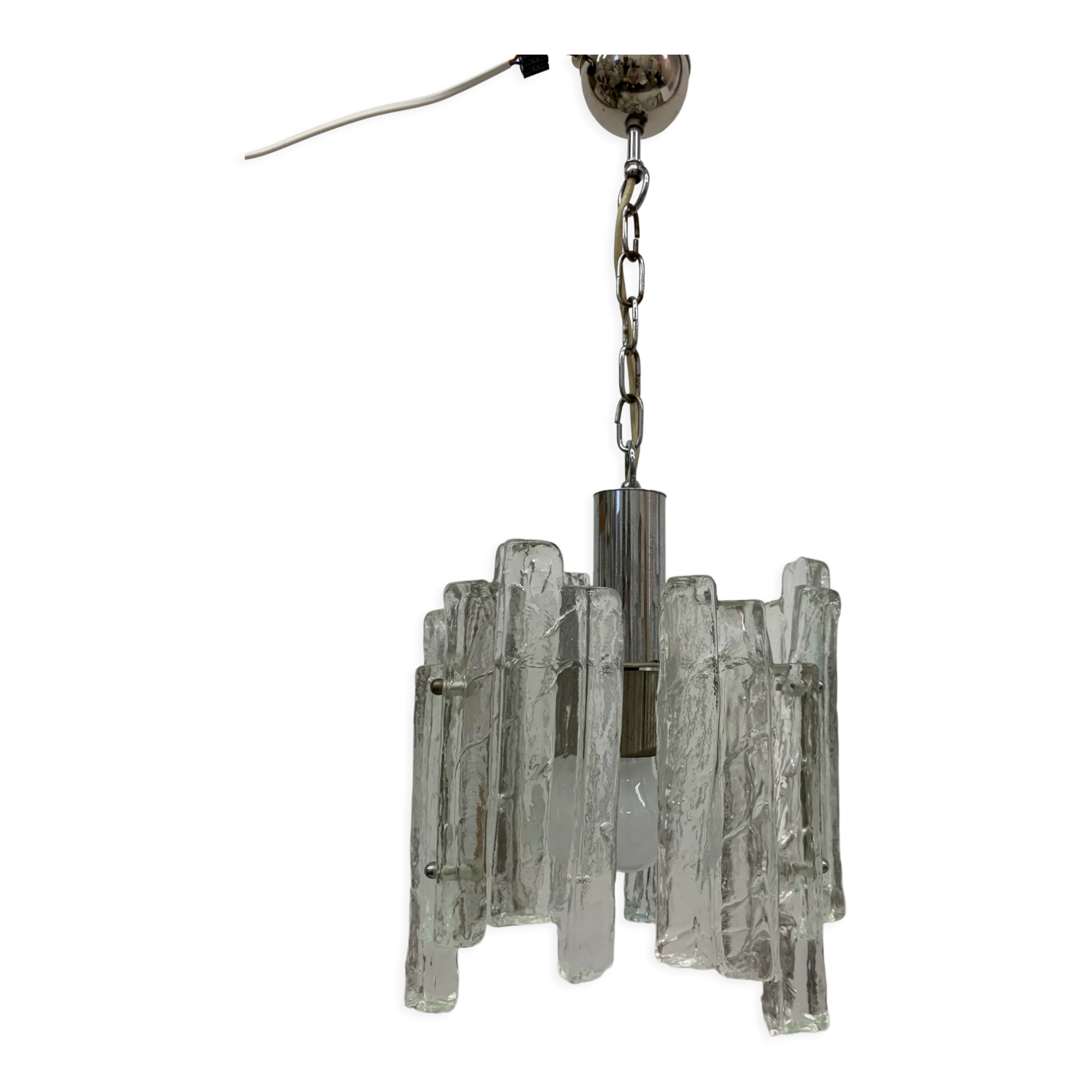 Hanging lamp in Frosted Ice Glass by J. T. Kalmar for Kalmar Franken KG, 1960s