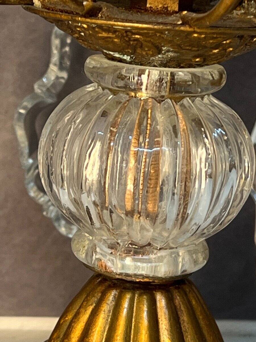 Pair of antique chandeliers, in brass with cut glass pendants, early 20th century