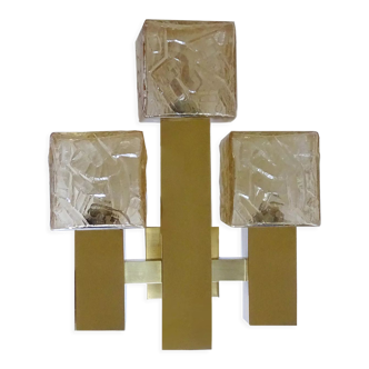 Wall lamp vintage kalmar austria, brass & glass, 70s