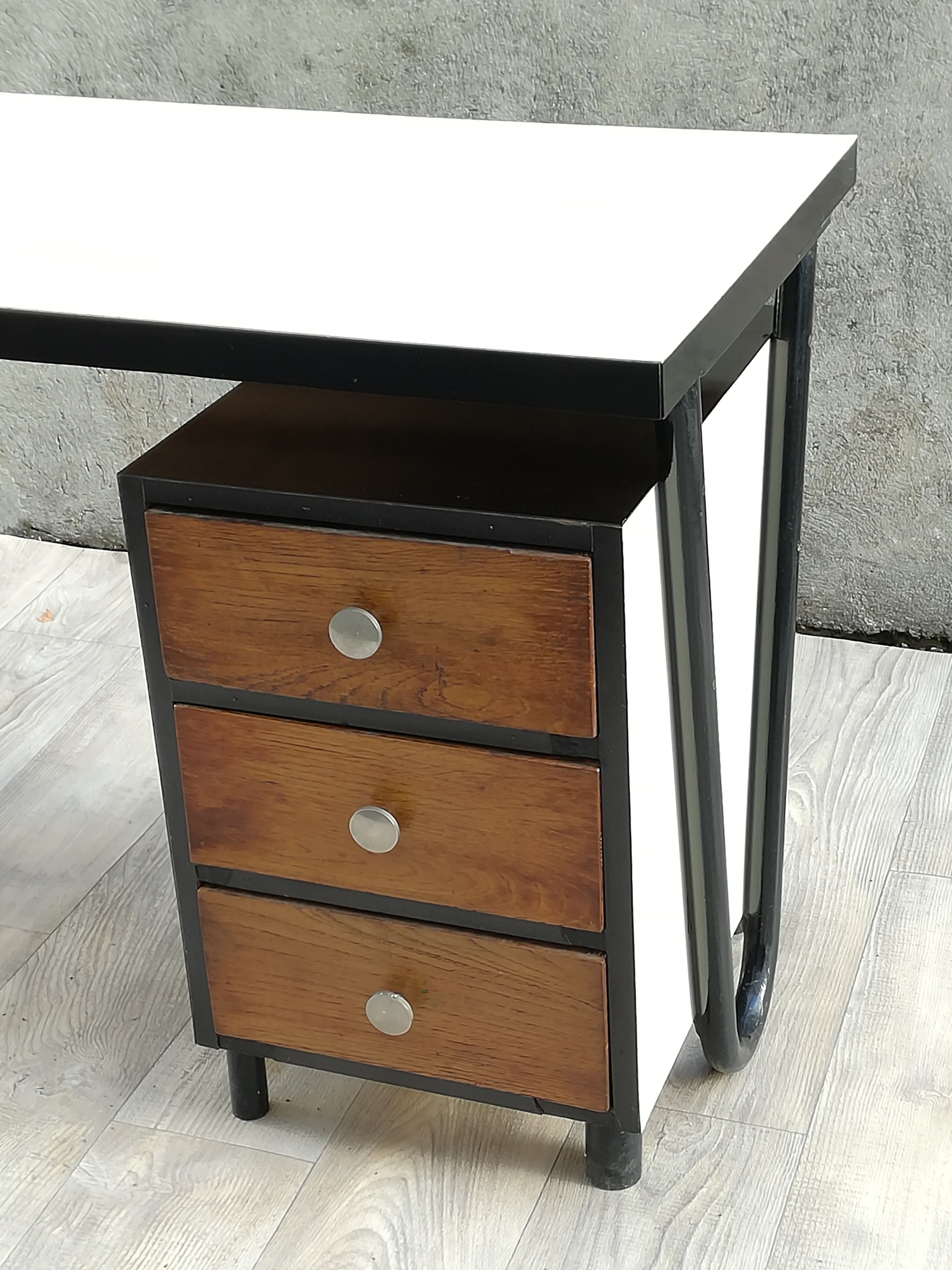 Modernist desk in metal and wood, 1950 s