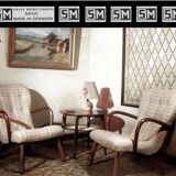 Pair of clam chairs in lambswool, Skive Møbelfabrik, Denmark, 1950s