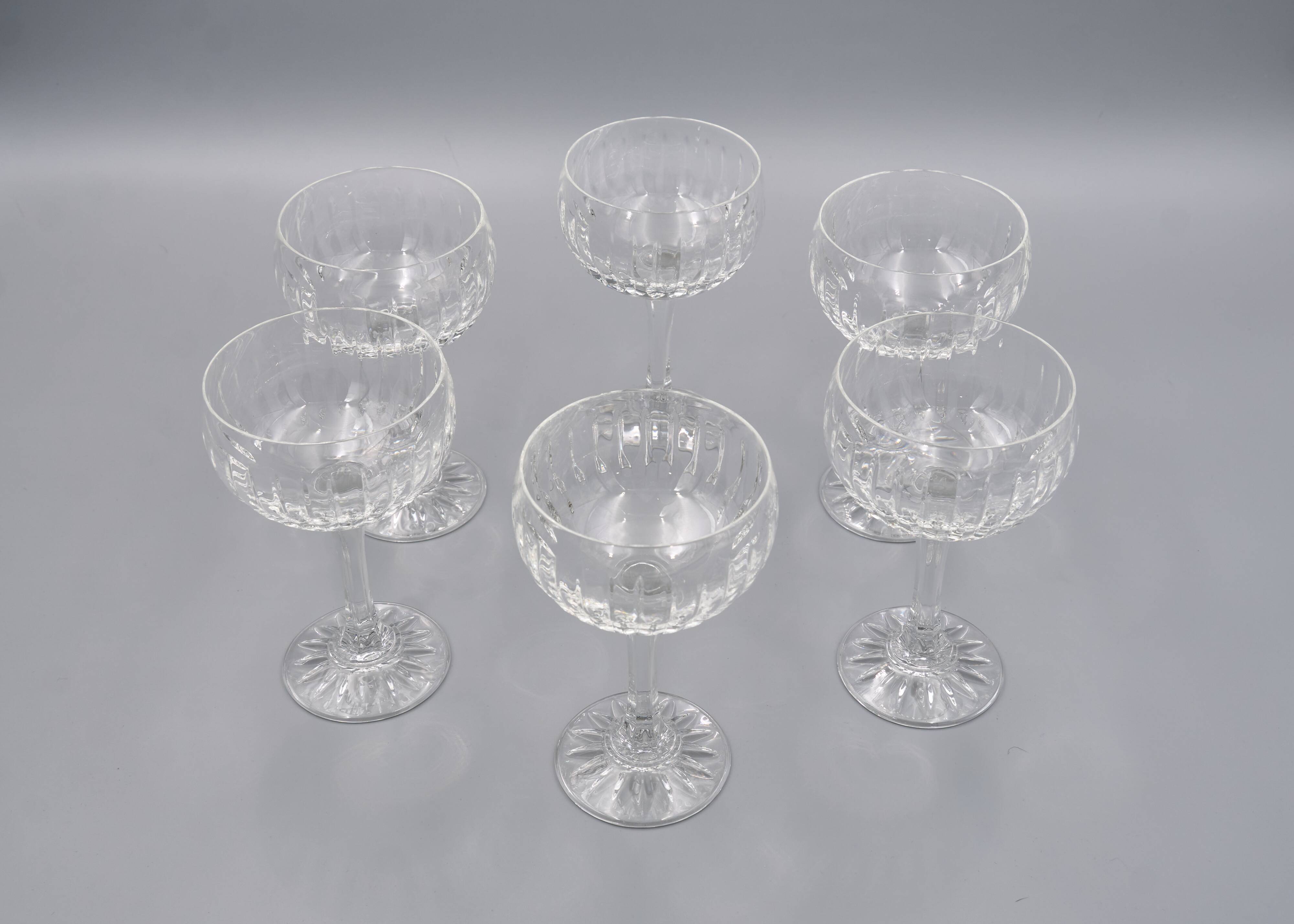 6 Vintage-Style Crystal Champagne Coupes, 1960s Style