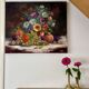 Old painting, still life of flowers and fruits.