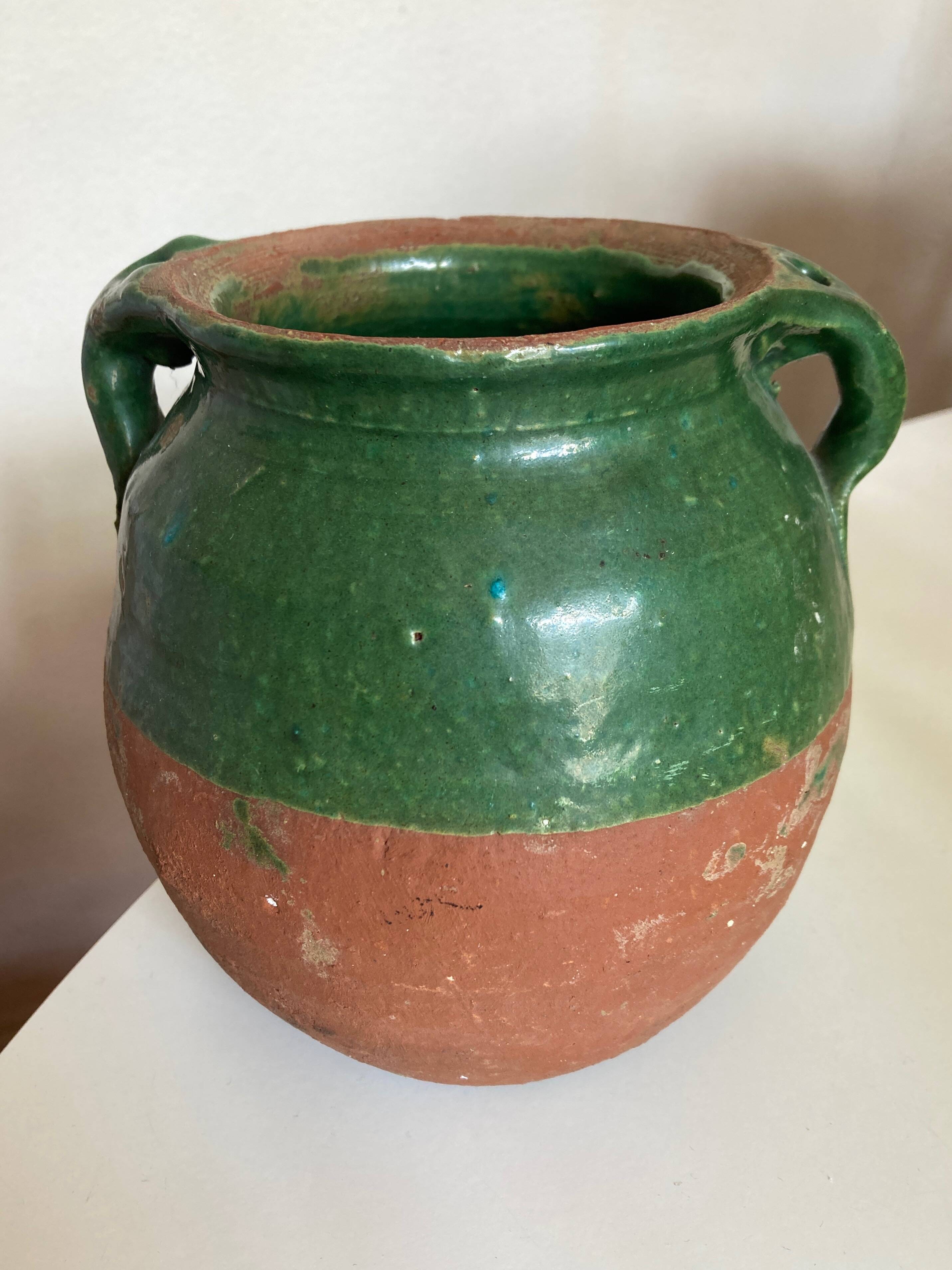 Green glazed earthenware jar vase 1950