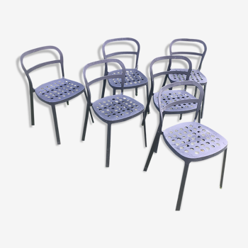 Set de 6 chaises empilables en aluminium Reidar intérieur extérieur. 1999