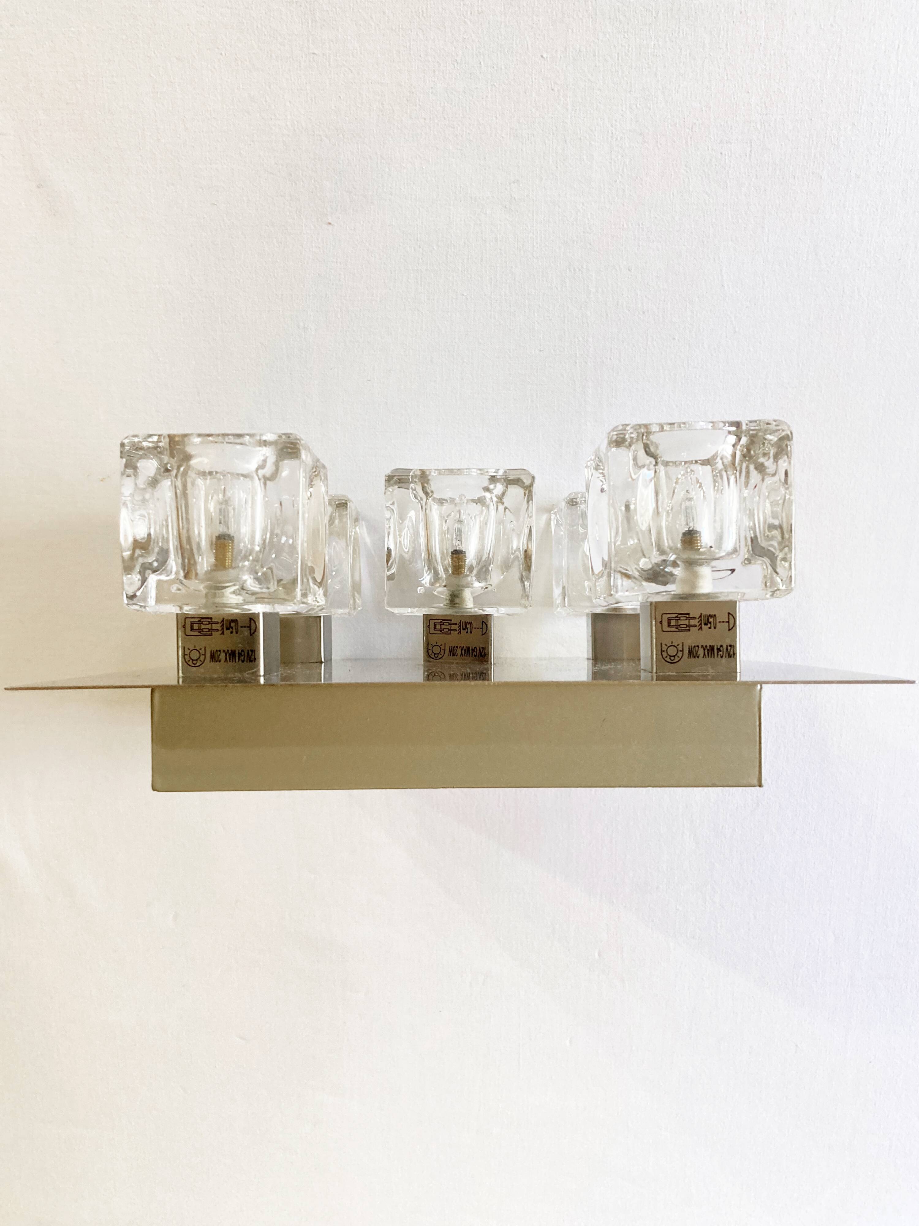 Brushed metal ceiling light and glass globes, 5 halogen candles