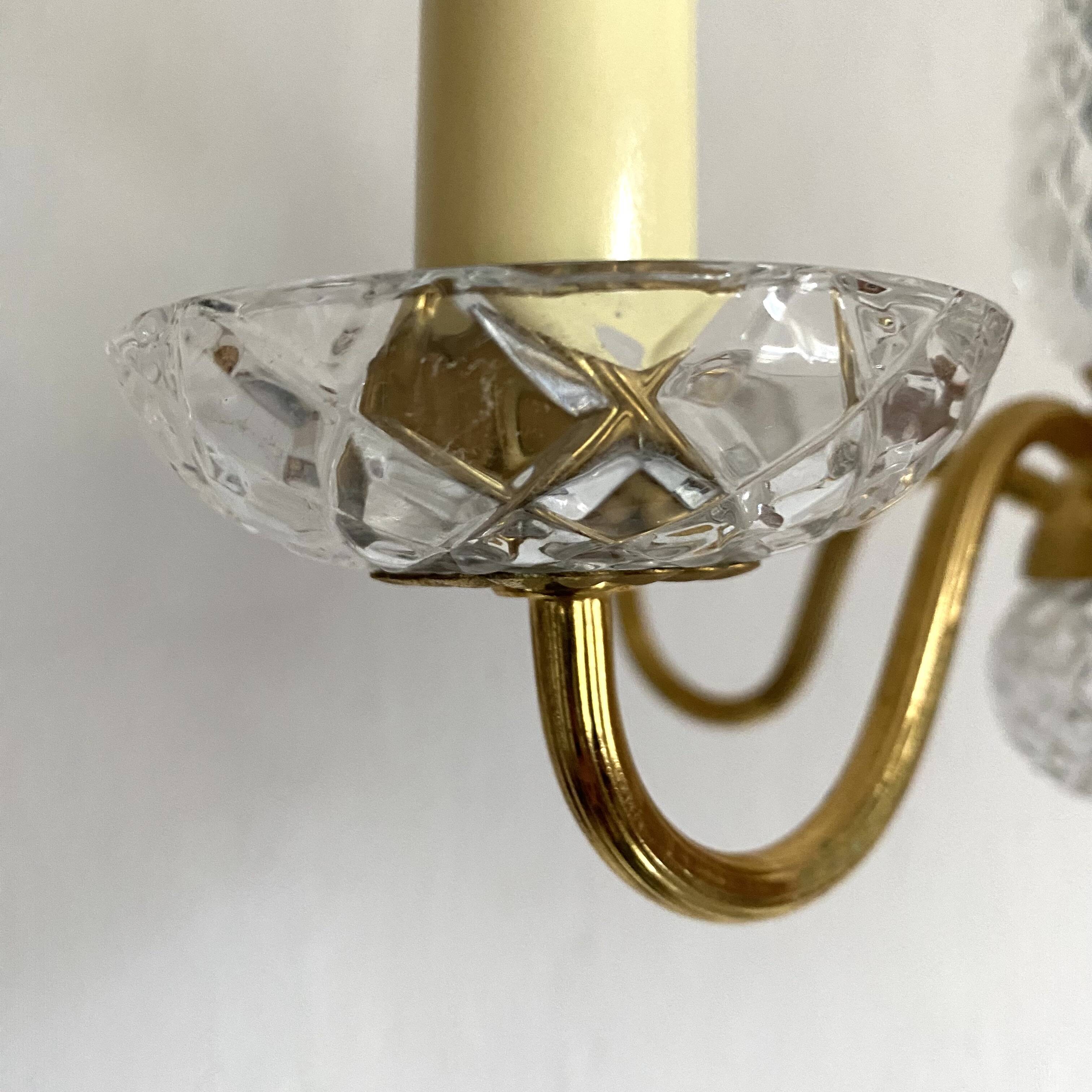 Pair of double glass and metal wall lights, 1960s