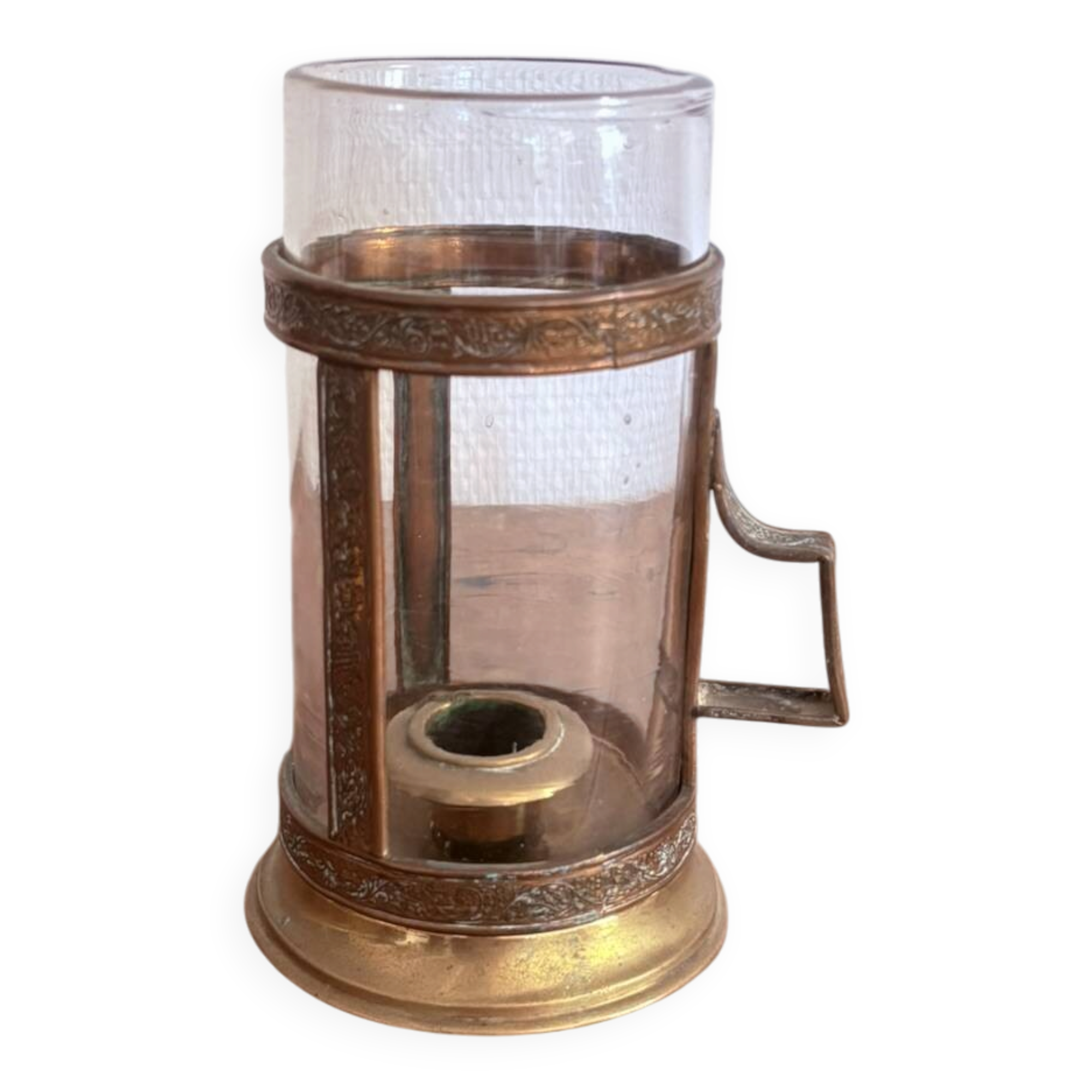 Night Candle Holder Brass Chiseled Blown Glass Night Light 19th Century