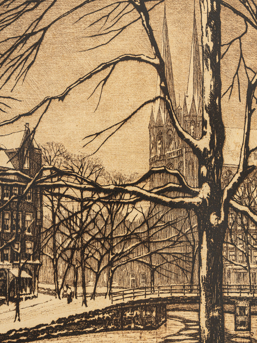 Amsterdam in Wintertime, B/W Etching on Paper, 50 x 45 cm