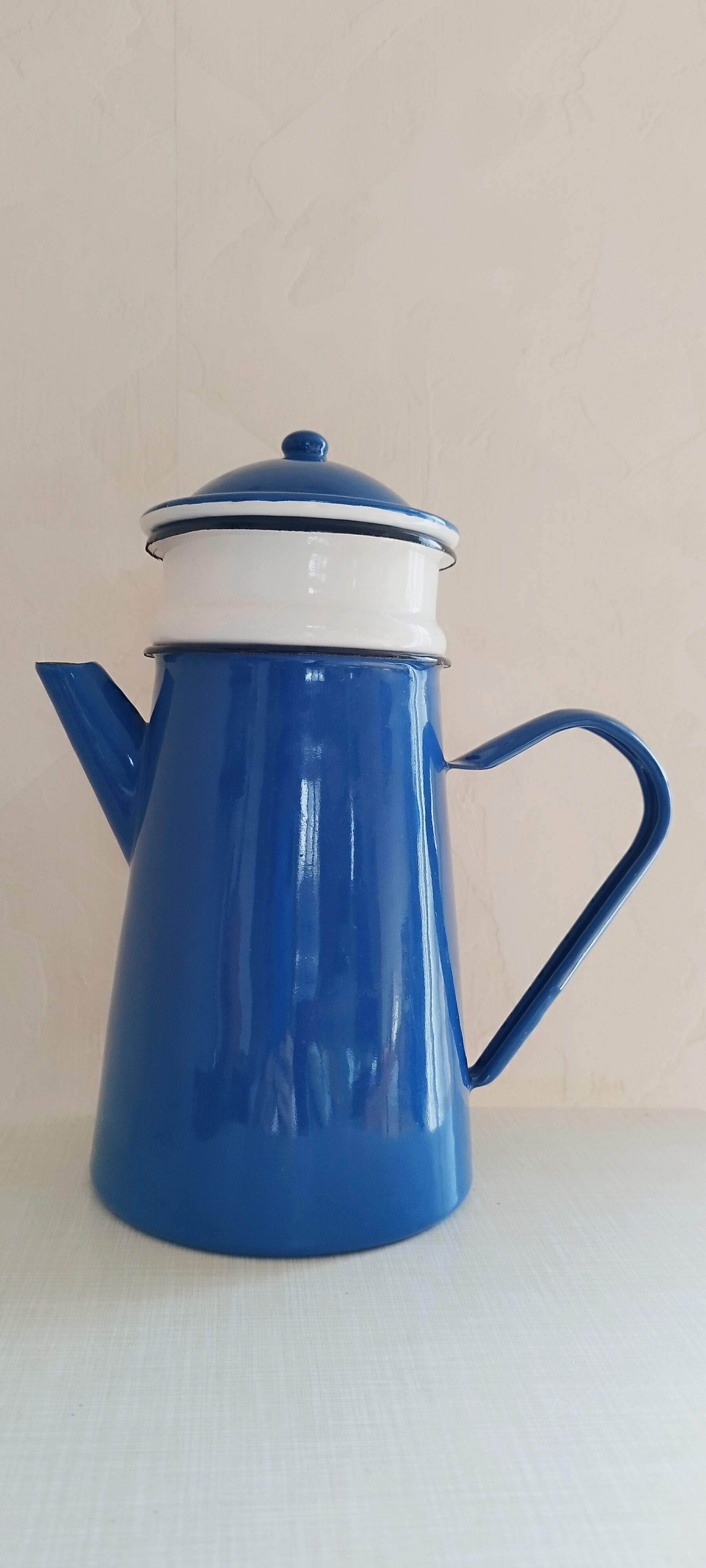 Blue enamelled coffee maker
