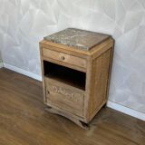 Art Deco single bedside table in solid oak, airbrushed
