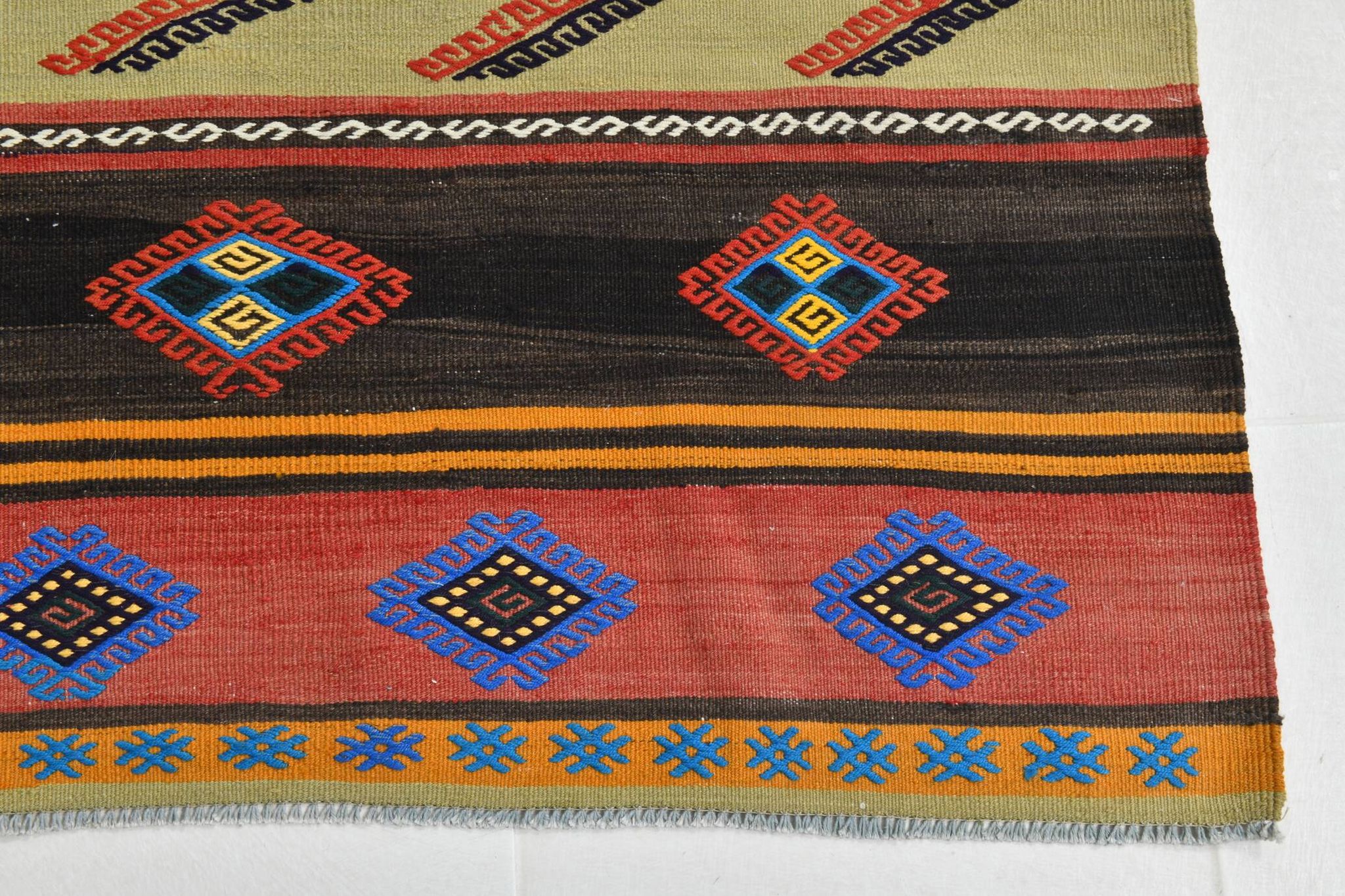 6x9 Blue & Red Details Kilim Rug,Modern Mid Century,Wool Area Rug,175x261Cm