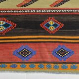 6x9 Blue & Red Details Kilim Rug,Modern Mid Century,Wool Area Rug,175x261Cm