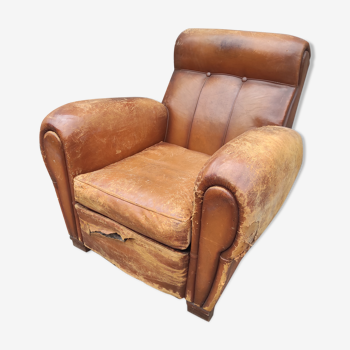 Fauteuil club en cuir roux