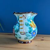 Handled vase with multicolored floral decoration, Cerart Monaco, numbered 12.5cm