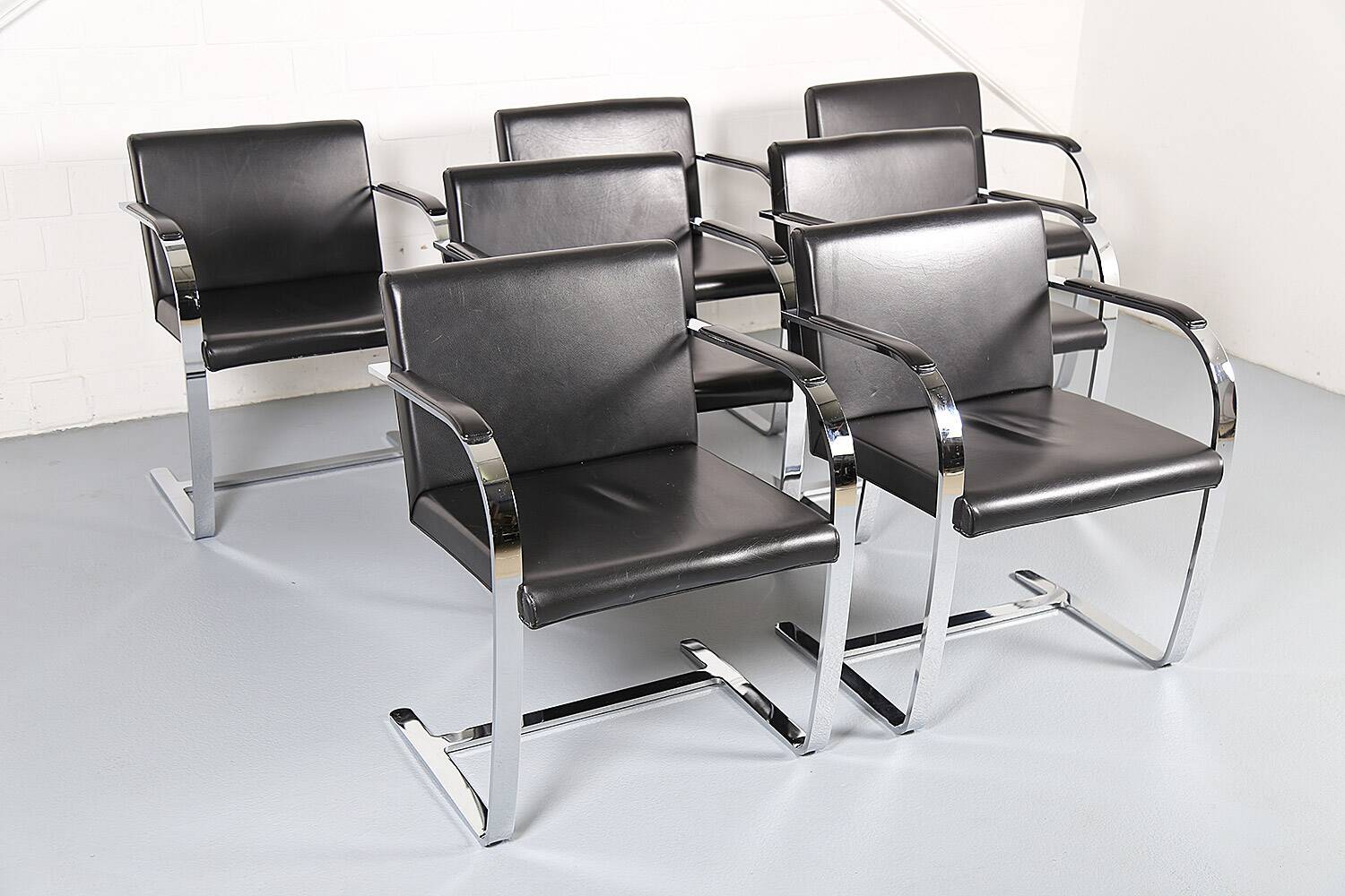Set of 6+1 Mies van der Rohe Brno black Bauhaus chairs