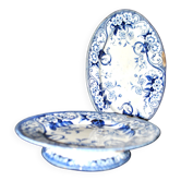 Creil Montereau oval dish and mounted plate Flora blue bindweed 1850 LM&Cie