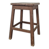 Tabouret d'atelier en bois peint brun à plateau patiné