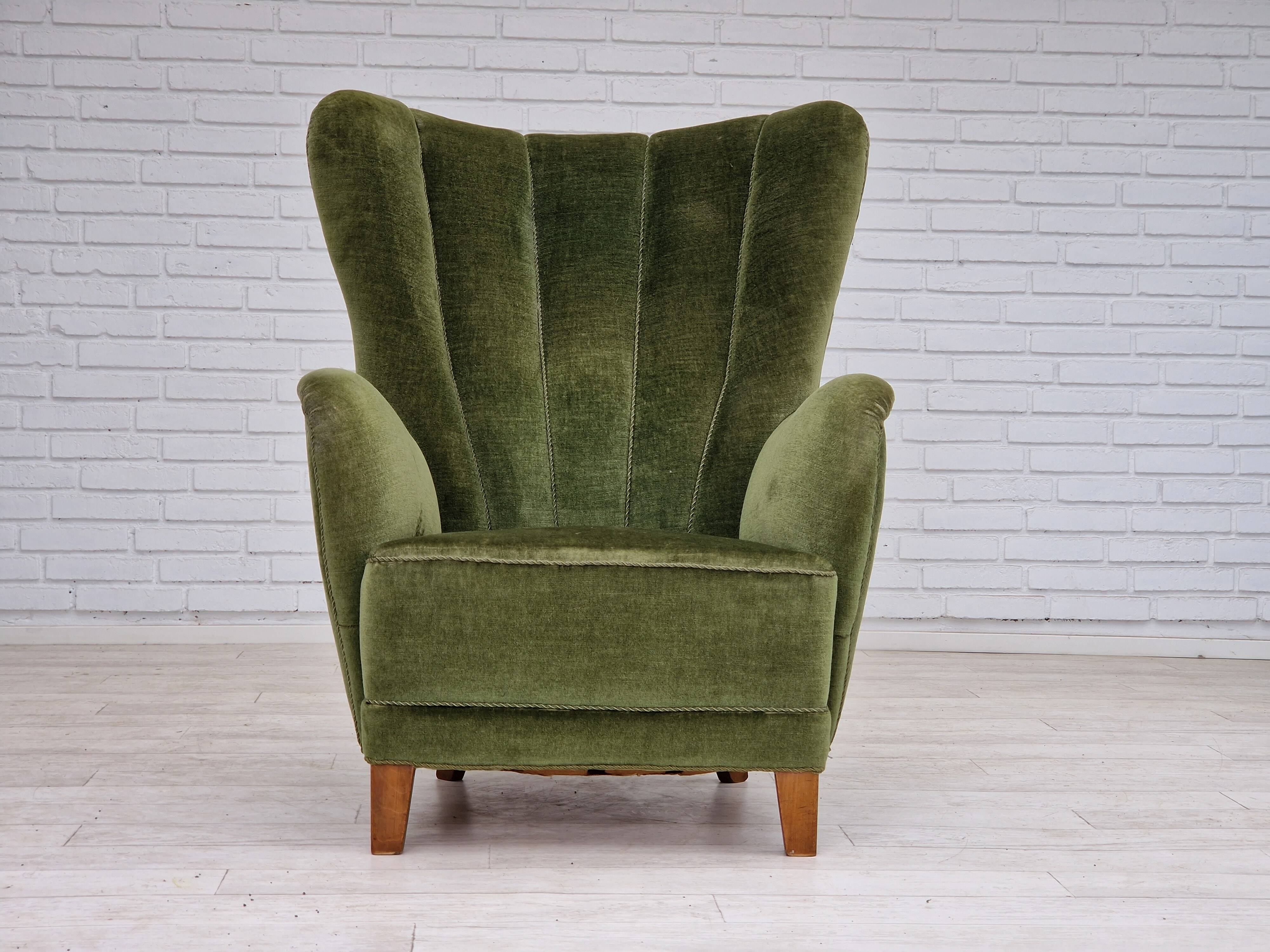 1960s, danish design, velour relax chair with footstool, original condition.