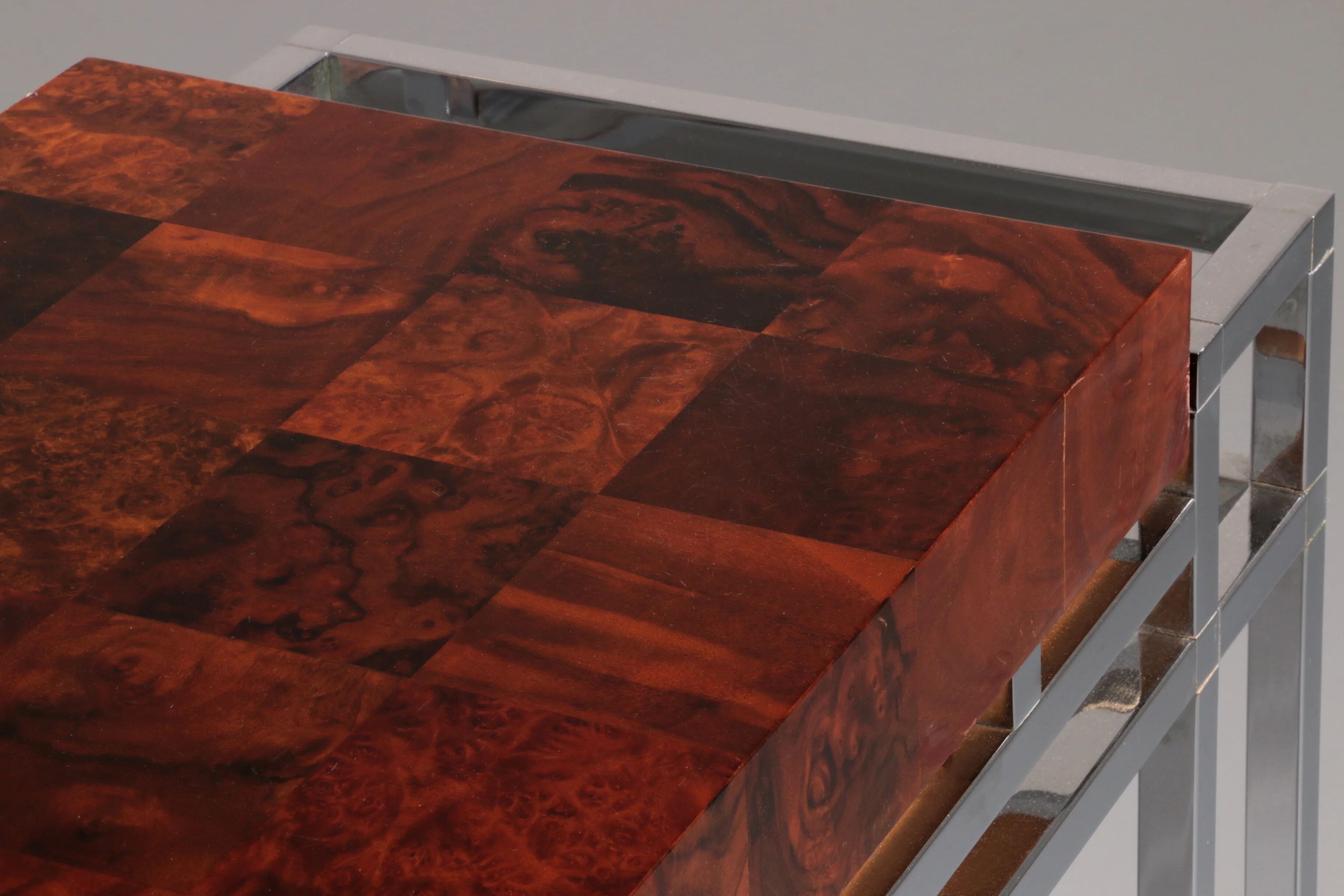 Table console en chrome et bois d'Aldo Tura, années 1970