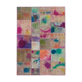 Tapis patchwork multicolore vintage 172 cm x 240 cm fait à la main anatolian vintage