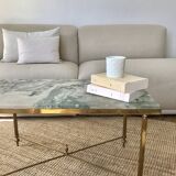 Coffee table in brass and green marble