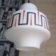 Vintage opaline glass pendant light, red and black geometric patterns, 1960s