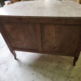 Curved chest of drawers in rosewood and marble marquetry