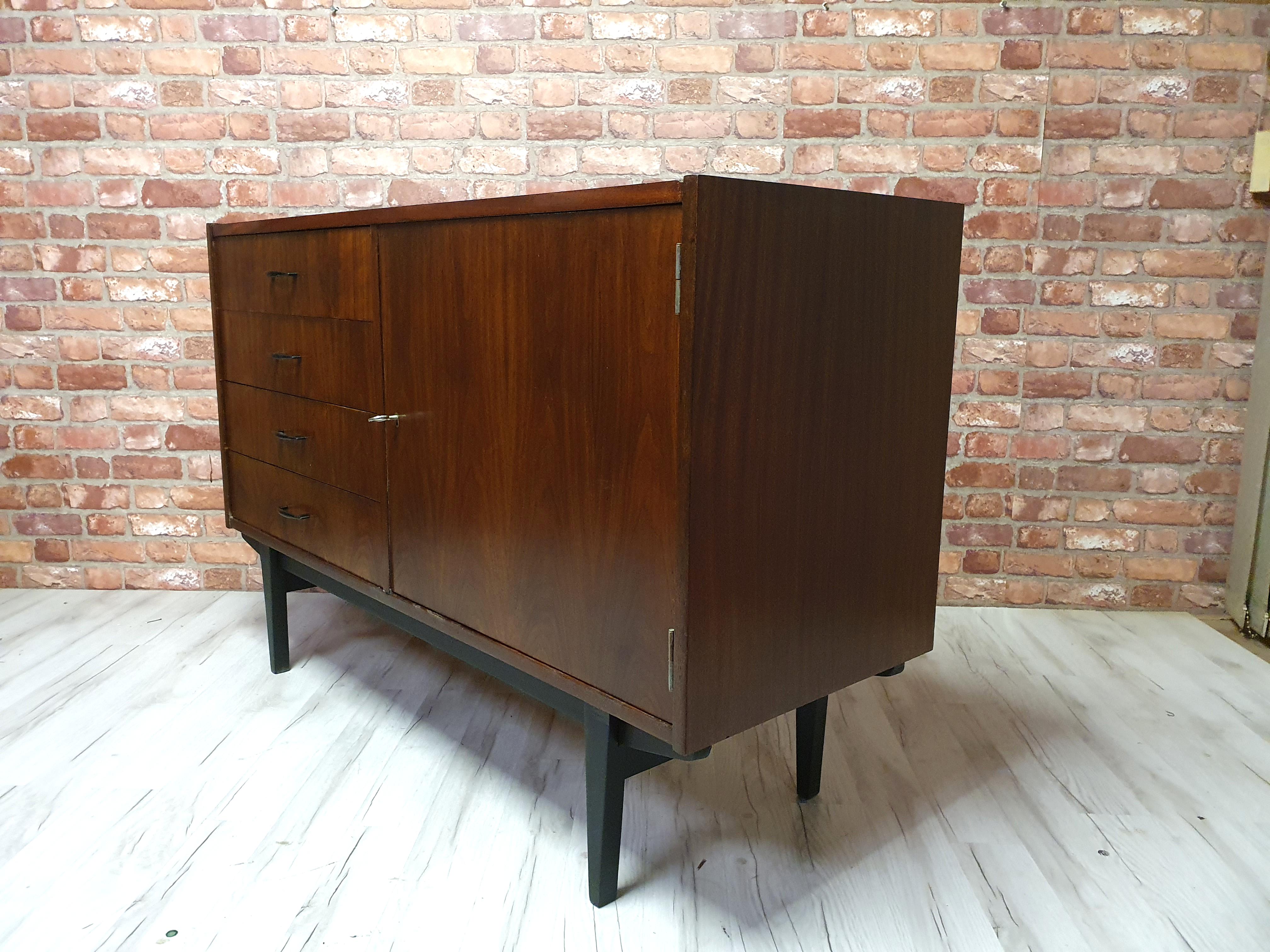 Renovated Violetta walnut chest of drawers, 1970s of the People's Republic of Poland