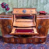 Art decó vintage Brocante burr walnut cocktail bar sideboard
