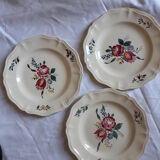 Set de 3 assiettes plates ivoire fleurs Sarreguemines